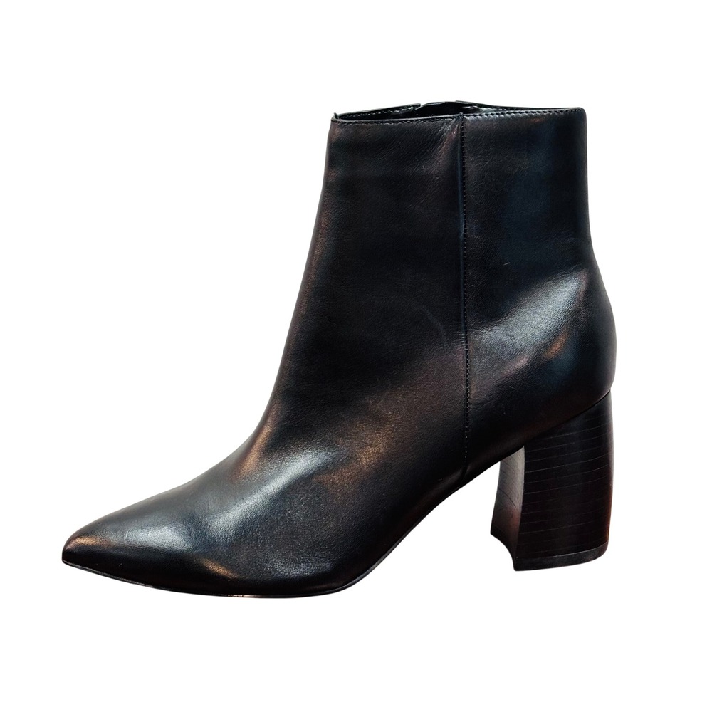 Marc Fisher MFRETIRE Black Leather‎ Pointed Toe Block Heel Ankle Boots Womens 6M